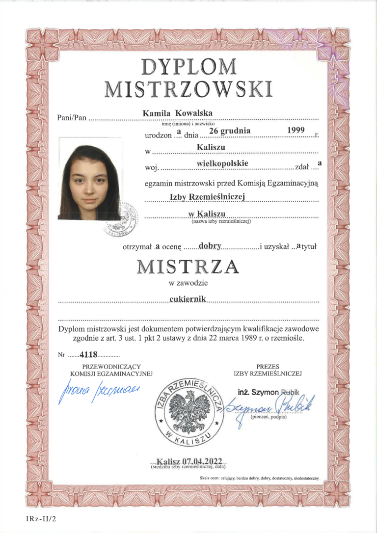 Dyplom mistrzowski kamila kowalska