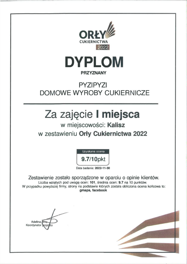 Dyplom orlow cukiernictwa
