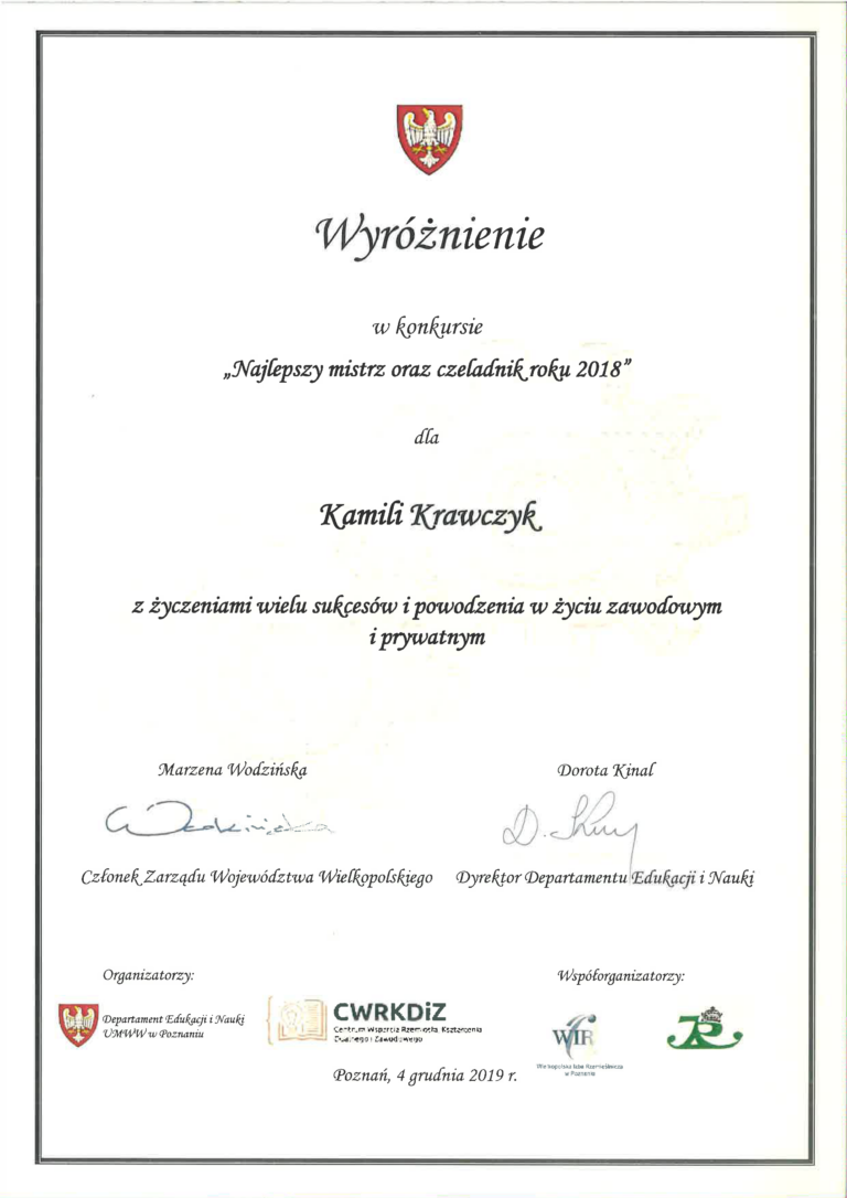 Najlepszy czeladnik roku kamila kowalska