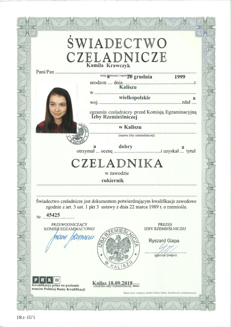 Swiadectwo czeladnicze